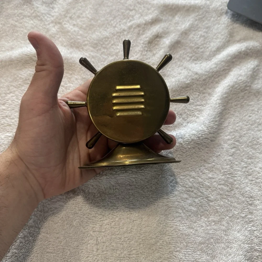 Vintage 60's Brass Ship Wheel Advertising Desk Thermometer Fred C Schuepper